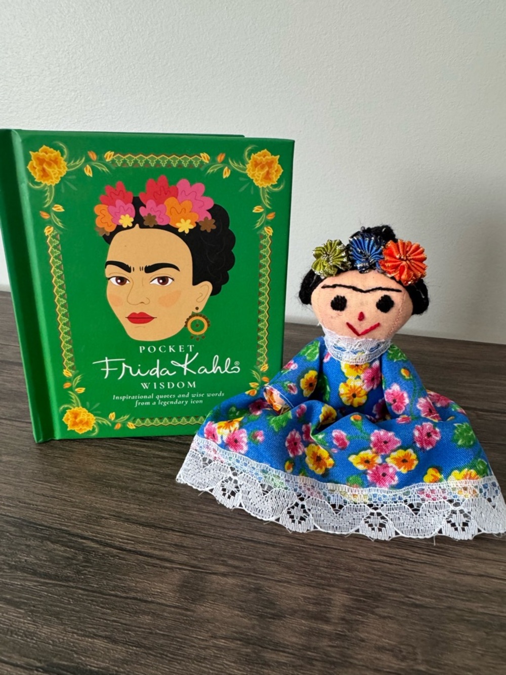 Frida Kahlo Blue Floral Cloth Doll Home Accent with Pocket Wisdom Book